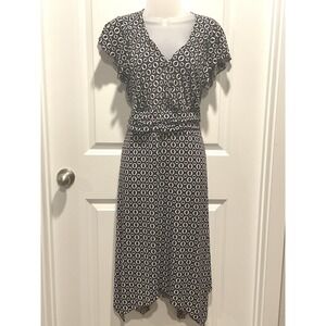 Volume One Dresses Womens XL Brown White Circle V Neck Short Sleeve‎ Midi Dress